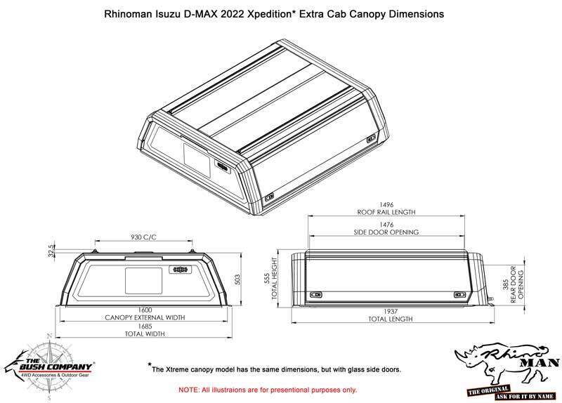 RHINOMAN XTREME CANOPY (BLACK) TO SUIT SPACE CAB ISUZU D-MAX (2021-ON)