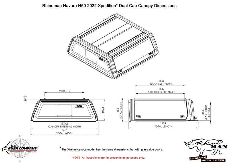 RHINOMAN XTREME CANOPY (BLACK) TO SUIT DUAL CAB NISSAN NP300 (2021-ON)