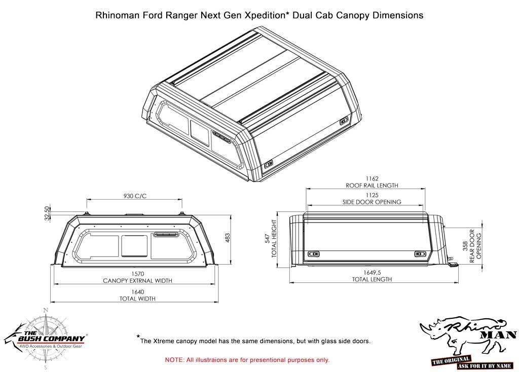 RHINOMAN XTREME CANOPY (WHITE) TO SUIT DUAL CAB FORD RANGER & RAPTOR (07/2022-ON)